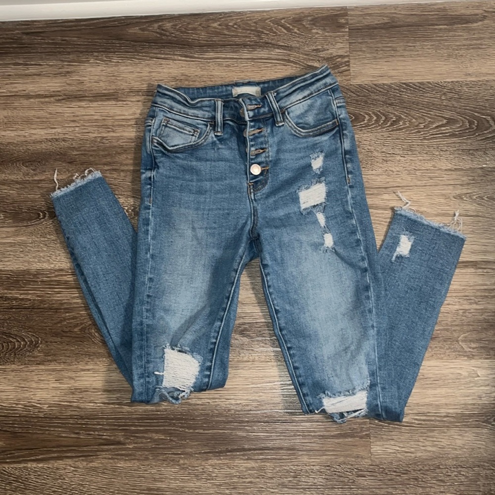 ALTAR'D STATE Women's Size 25 Button Fly Distressed Frayed Hem Skinny Jeans